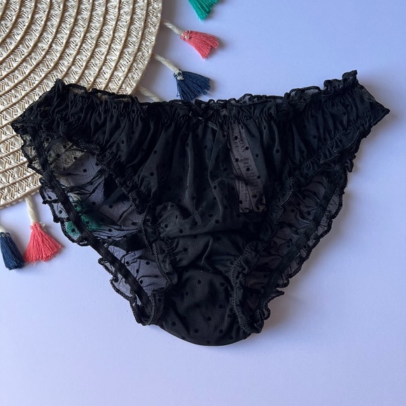 Victoria's Secret Mesh Lace Cheekini Panty Black Dot Small NEW - Picture 1 of 3